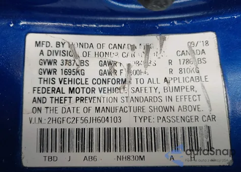 2018 Honda Civic Lx z USA, uszkodzony, nr VIN 2HGFC2F56JH604103